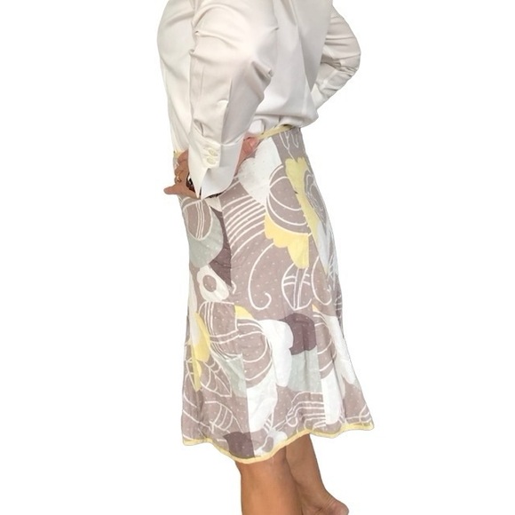 Bianca Nygard summer a-line skirt yellow beige white pattern fully lined size 6 - Picture 4 of 5